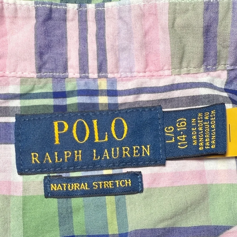 Polo Ralph Lauren Boys Short Sleeve Button Up Plaid Shirt Large 14-16